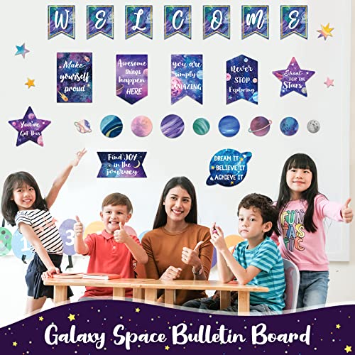 Outus 28 Pieces Space Classroom Decoration Galaxy Motivational Posters Bulletin Board Set Inspirational Quotes Posters with Welcome Sign for Teacher Student Home School Supplies (Space)