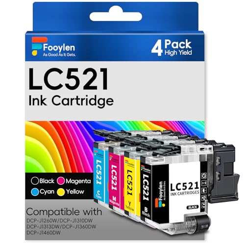 Cartouches d'encre LC521 pour imprimantes Brother DCP-J1260W DCP-J1310DW