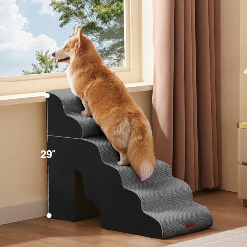 Image of ZOMISIA Dog Ramp for High Beds - 29 inch H 6 Steps Pet Stairs for Large Dogs with Tunnel 2 in 1 with Zippers Suitable, Indoor Cat Ladders with Non-Slip Bottom, Black