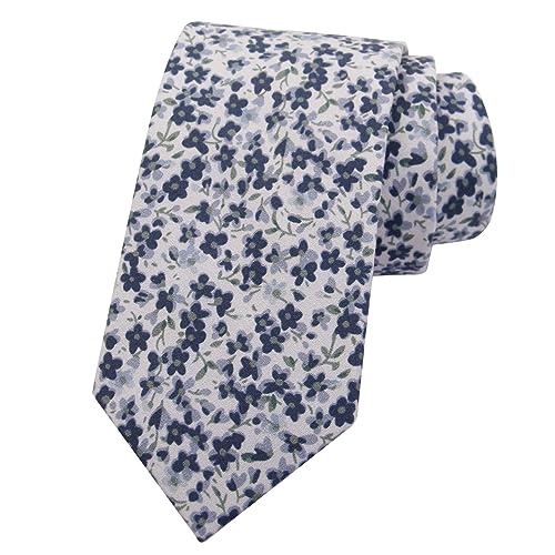 Image of Mantieqingway Men Skinny Tie Cotton Floral Necktie for Wedding Groomsmen Tie