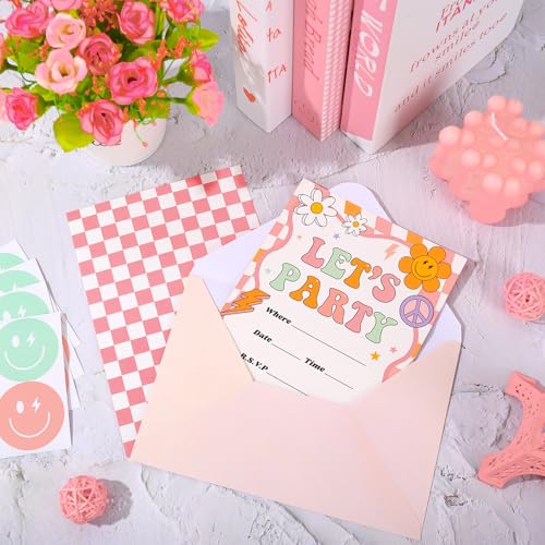 Invitaciones retro a cuadros con sobres y calcomanías JarThenaAMCS 4