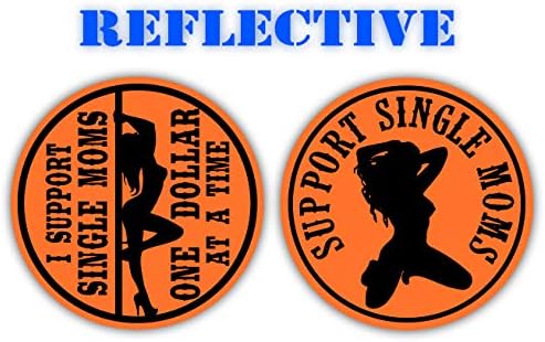 Pair | Reflective Support Single Moms Hard Hat Decals | Mechanic Toolbox Laborer Construction Trucker Foreman Stripper Dancer Sexy Babe Girl | Motorcycle Welding Helmet Decal | 2 x 2 inches (Orange)