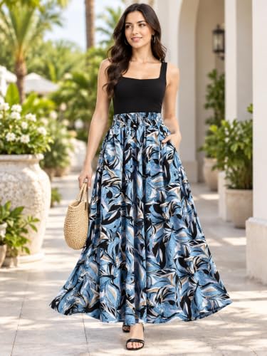 Image of Women's Printed Viscose Crepe Flared Palazzo Pants with Pockets | Elastic Waist | Full Length | Casual | Free Size