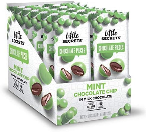 Little Secrets Chocolate Pieces, Mint Chocolate Chip Flavor, All Natural, Fair Trade Certified, Gourmet Milk Chocolate Candy, No Artificial Dyes or Flavors, Healthy Treats (12 Snack Size Packs)