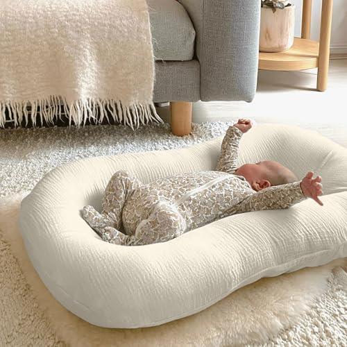 Image of guruixu Muslin Baby Lounger Cover 2 Pack, 100% Cotton Infant Lounger Cover, Soft & Breathable Replacement Slipcover, Compatible with Snuggle Me Newborn Lounger (Olive Check,Olive Green)