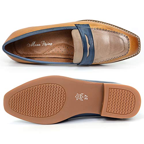 Image of Mona flying Womens Leather Square Toe Penny Loafer Slip on Flat Office Shoe