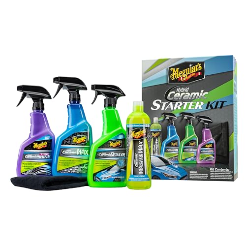 Meguiar's Hybrid Ceramic Starter Kit - Premium Car Detailing Kit Includes Car Wash and Wax, Car Wax, Spray Detailer, and Tire Shine All with Advanced Hybrid Ceramic Chemistry for Amazing Protection