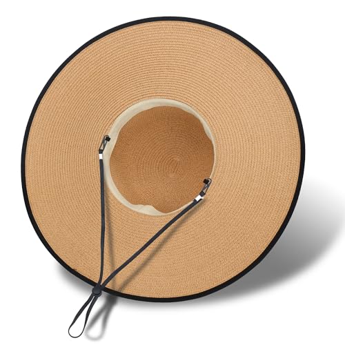 Image of Women Wide Brim Sun Hat UPF50 Straw Summer Hat Floppy Beach Hat Roll-Up