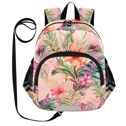 Flower Palm Leaves Toddler Harness Backpack for Boys Girls 3-6 Years Kids Backpack with Anti Lost Safety Leash Baby Travel Bag for Walking Travel Preschool