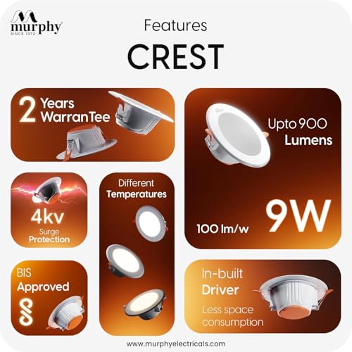 Image of Murphy Crest Premium 9W LED Concealed Down Light | Natural White | Slim Modern False Ceiling Lighting | Suitable for 3-Inch Cutout | 2-Year Warranty | Pack of 4