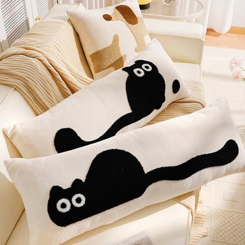 Housse de coussin brodé touffeté grand format lit et salon coton 90x35 - 4