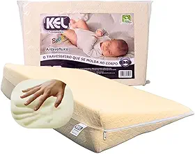 Travesseiro Antirrefluxo para Bebê Kel | Viscoelástico NASA, 37x58x12 cm, Antialérgico, Antiácaro, Capa 100% Algodão com Zíper – Alívio do Refluxo e Conforto Ergonômico