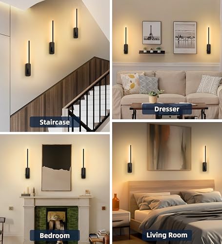 Image of Wireless Wall Sconces Set of 2 - Rechargeable Swing Arm Lights, 3 CCT-Dimmable Battery Powered, 17.32 inch Long Cordless Art Lights for Picture Frames - Black