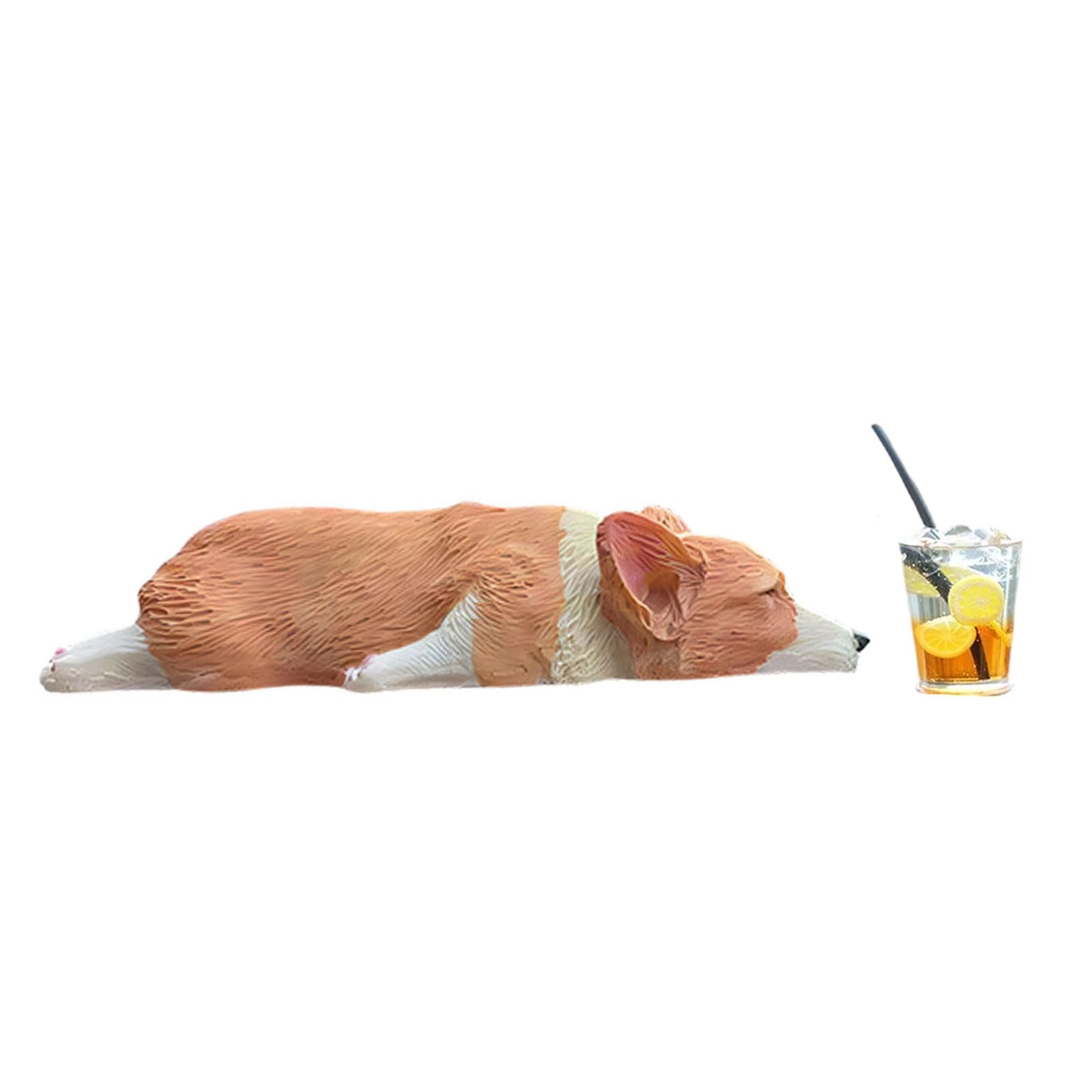 Msioytog Artistic Corgis and Beverages Resin Miniature Figures Collectible Ornaments for Vehicle Dashboard and Desktop Display Small Resin Animal Model
