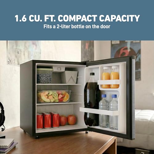 Image of West Bend Mini Fridge Compact Refrigerator for Home Office or Dorm, Auto Defrost with Reversible Door, Energy Star Rated, 1.6-Cu.Ft., Stainless Steel
