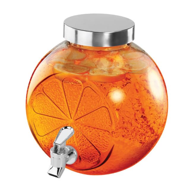 Image of Bellemax 3 LTR Glass Beverage Mosambi Shaped Dispenser with Tap, Drink Dispensers for Beer, Water, Cocktails, Detox Drinks & More Perfect for Parties,Bars,Restaurants,Decoration,Daily Use (BX-08)
