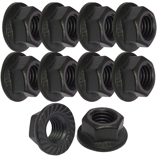 Image of M10 Black Flanged Serrated Nuts – A2 304 Stainless Steel DIN 6923 Blackened Hex Flange Nut with Serrated Locking Teeth for Automotive, Marine & DIY Fastening - Pack of 10