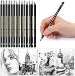 Heshengping Dessiner ensemble de crayons de croquis 14pcs Dessins de crayons 12B 10B 8B 7B 6B 5B 4B 3B 2B B HB 2H 4H 6H Graphite Crayons pour enfants Adultes Artistes Étudiant Débutants Professionnel
