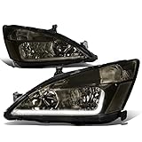 Pair of Smoked Housing Clear Corner L-Styling LED DRL Headlights Compatible with Honda Accord 7th Gen UC1 03-07