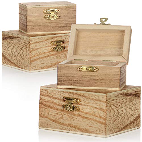 com-four® 4X Holz Schatulle in verschiedenen Größen - Holzbox Schmuckkästchen - kleine Holzkiste mit Deckel - dekorative Schmuckschachtel - Holzschachtel (4 Stück - Truhe - klein/groß)