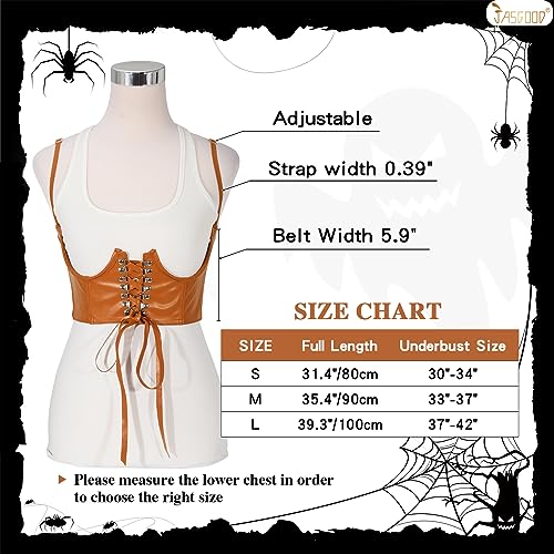 JASGOOD Espartilho sob o busto para mulheres steampunk bustiê de couro sintético com cadarço Waspie