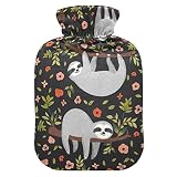 Moudou Sloth Hot Water Bottle, Leakproof 2L Warm Water Bag with Fleece Cover for Pain Relief, Hot an