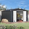 U-MAX 10x14 Shed Outdoor Storage Shed, Large Metal Outside Storage Garden Sheds & Outdoor Storage Shed Clearance, Tool Shed Outdoor Storage Lockable for Backyard, Patio and Outside Use in Dark Grey
