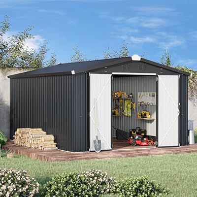 U-MAX 10x14 Shed Outdoor Storage Shed, Large Metal Outside Storage Garden Sheds & Outdoor Storage Shed Clearance, Tool Shed Outdoor Storage Lockable for Backyard, Patio and Outside Use in Dark Grey