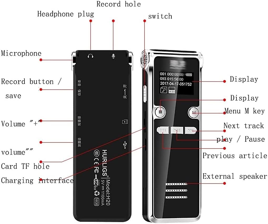 Recorder Digital Voice 16G -Facile da Usare,Registrazione Chiara con Riproduzione -registratore attivato dalla Voce -registratore Audio Digitale for lezioni,Dispositivo di Registrazione palmare