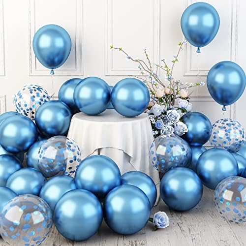 Metallic Balloons, 15PCS 12 Inch Light Purple Silver Metallic Balloons with Pink Confetti Balloons, Thicken Chrome Latex Metallic Balloons for Birthday Wedding Baby Shower Graduation Party Decoration