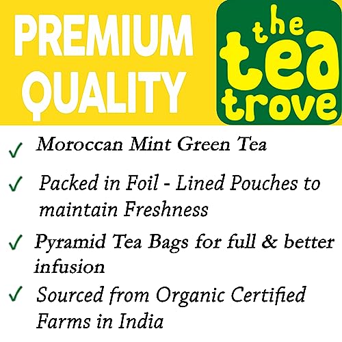 Image of The Tea Trove Moroccan Mint Green Tea Bags 40pcs | Delicious Blend With Chamomile, Spearmint and Peppermint for Destress and Digestion | Steep as Hot or Iced