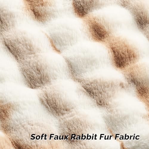 FUTEI Brown White Decorative Throw Pillow Covers 12x20 Inch Set of 2,Soft Fuzzy Faux Rabbit Fur Pillow Case with Raised Texture,Neutral Boho Home Decor for Couch Bed Living Room