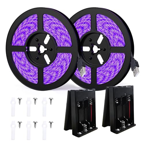 Eleganted 16.4FT LED Black Light Strip with Battery Box,USB Blacklight led Strip 395-405nm,UV Strip Lights for Glow Party, Indoor Birthday Halloween Party, Body Paint Non-Waterproof
