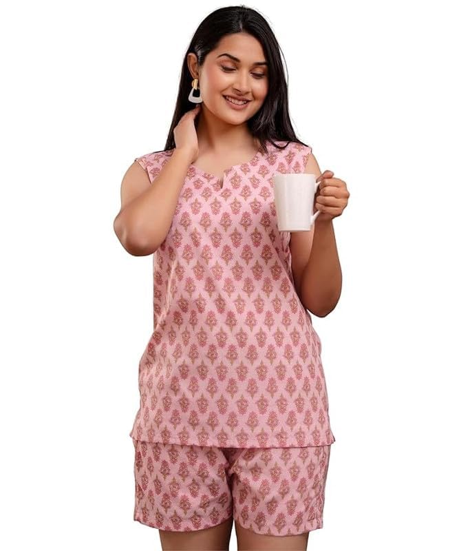 awl Cotton Night Suit for Women | Sleeveless Top & Shorts Set | Nightwear for Girls | Ethnic Wear & Sleepwear for Ladies | Co-ord Set for Women-picture-21