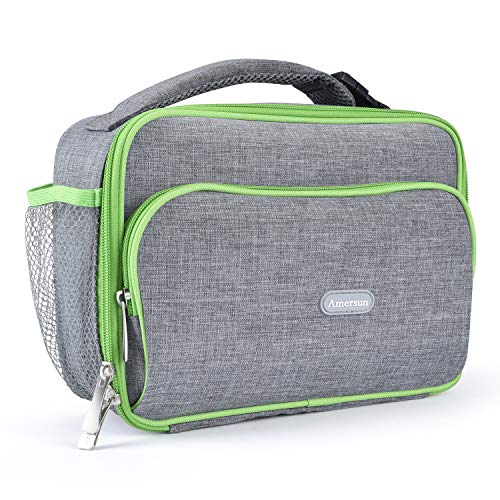 Amersun Lunch Box for Men - Sturdy Insulated Lunch Bag with 2 Pockets & Padded Liner Keep Food Warm Cold for Long Time,Water-resistant Thermal Lunch Cooler for Women Adult Travel Picnic Work,Grey