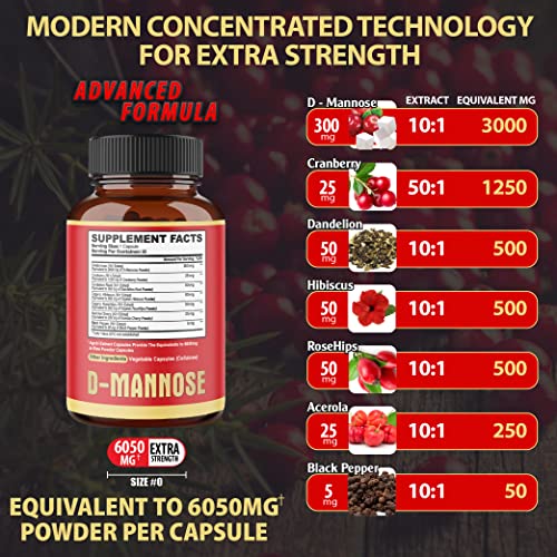 2 Packs 60 Counts 4 Months - D-Mannose Extract Capsules 6050Mg - Natural Urinary Tract Health & Immune Support - 7In1 With Cranberry, Dandelion, Hibiscus & More #TOP1
