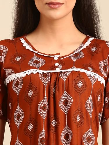 Image of Rupa Jon Aishwarya Women Short Printed Nighty in Premium Cotton Blend Fabric, Midi Length, Night Dress, Three-Fourth Length for Comfortable Everyday Wear