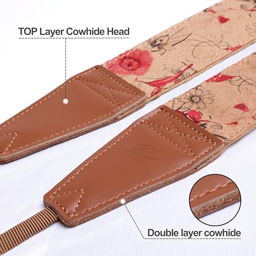 Image of Padwa Lifestyle Cork Camera Strap - 2 inch Top Layer Cowhide Head Camera Straps for Photographers,Natural Log Crackle Art Print Style,Soft Chamois Velvet Padded Strap Quick Release fits All Cameras