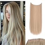 JJstar Unsichtbare Draht Haarverlängerung mit 3 Clips 50 cm Glatt Synthetische Hochtemperaturfaser Extensions für Damen