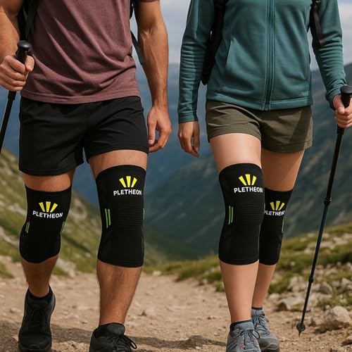 Image of PLETHEON Knee Cap for Pain Relief Men & Women | Compression Knee Support for Gym, Sports & Running | Anti-Slip, Breathable & Sweat-Free Knee Brace for Joint Pain & Injury Recovery (BLACK-GREEN, XXL)