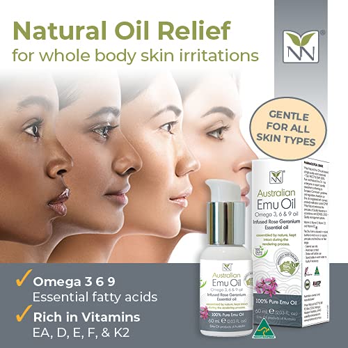 Miniatura 5 de Y-Not Natural - Aceite de emú orgánico farmacéutico 100% puro, 2.0 fl oz, aceite aborigen Omega 3, 6 y 9 de corral libre infundido con geranio rosa