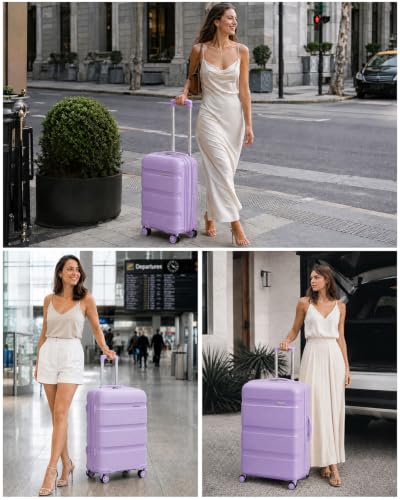 Image of Kono 24 Inch Hard Shell PP Luggage, 4 Spinner Wheels Suitcase, Purple | Lightweight & Anti-Scratch Checked-Medium Travel Trolley with TSA Lock for Travel Trips