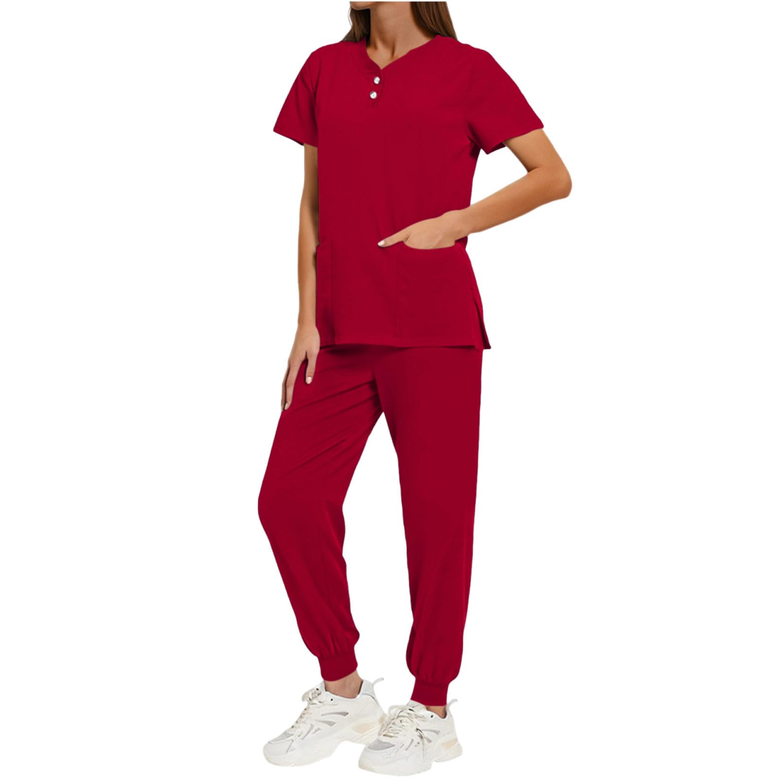 Scrubs for Women Set Stretch V Neck Scrub Tops Jogger Pant Scrubs Set Quick Drying Medical Nurse Scrub