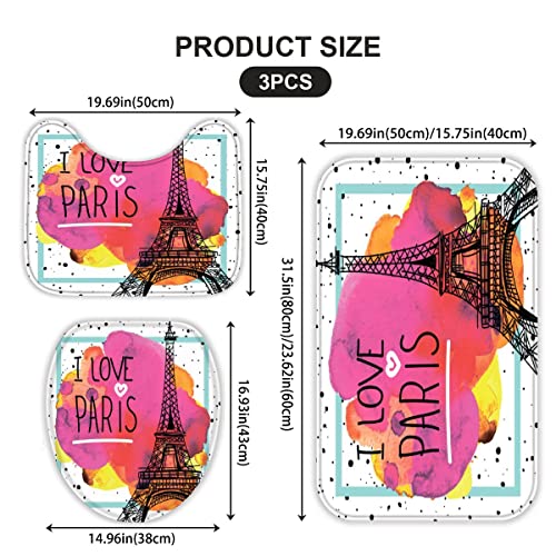 Badezimmerteppich-Set 3Teilig Eiffelturm rutschfest Waschbar Badematte Badezimmer Weich Mikrofasern WC-Deckelbezug… – Bild 6
