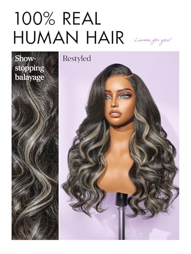 Image of LUVME HAIR 7x6 HD Lace All-Day Comfort Wig 200% Density Hair PartingMax Lace Wigs Mix Blonde Highlight Color Loose Body Wave Lace Front Wigs Human Hair Pre Cut Plucked Lace Frontal Glueless 24 Inches