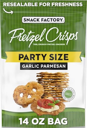 Image of Snack Factory Garlic Parmesan Pretzel Crisps, Party Size Bag, 14 Ounce (Pack of 12)