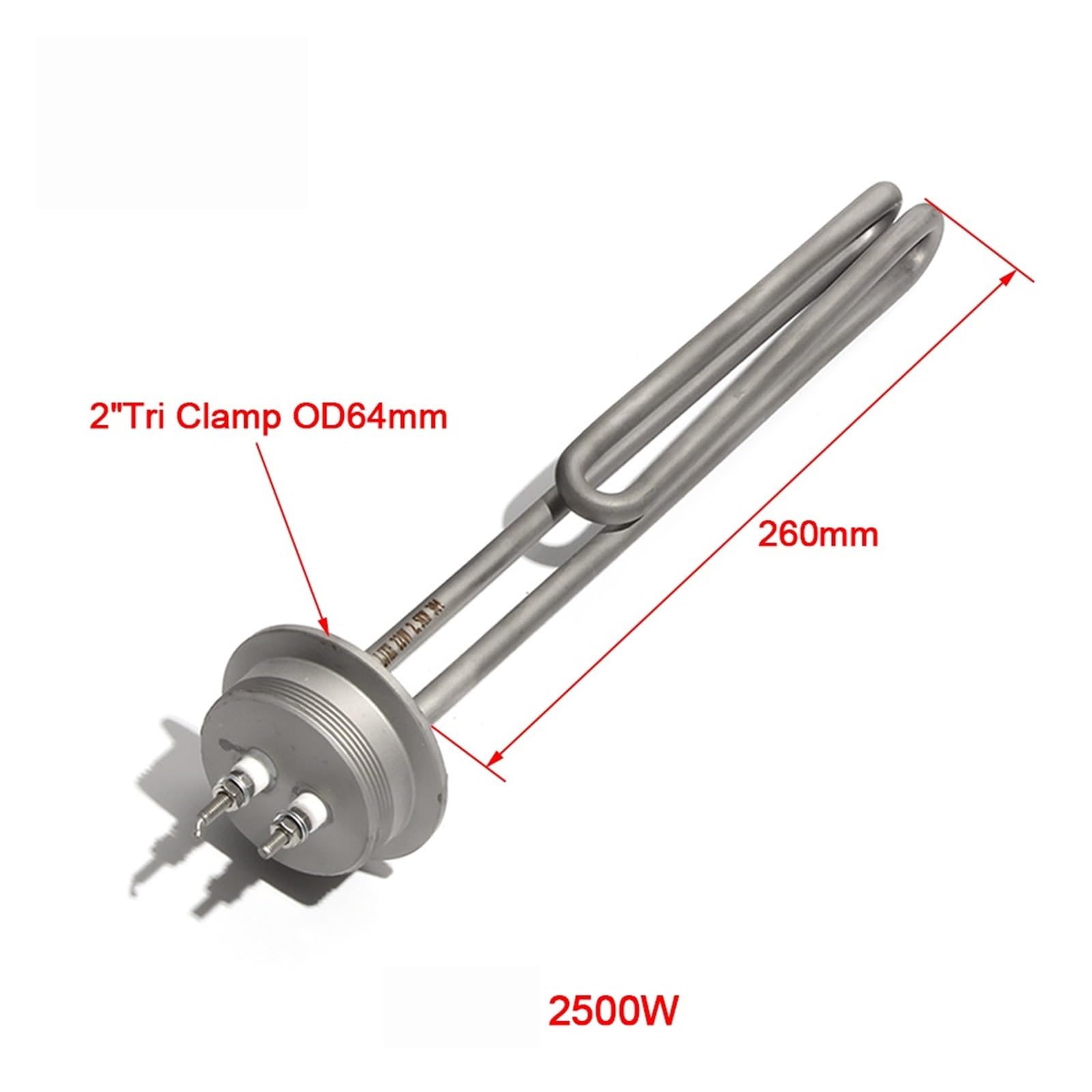 2-calowy Potrójny Zacisk OD 64 Mm Grzałka Zanurzeniowa Z Kołnierzem 2,5 KW / 3, Zakrzywiony U Elektryczny Element Grzejny Do Parzenia Wody Szybkie Nagrzewanie(A,2500W)