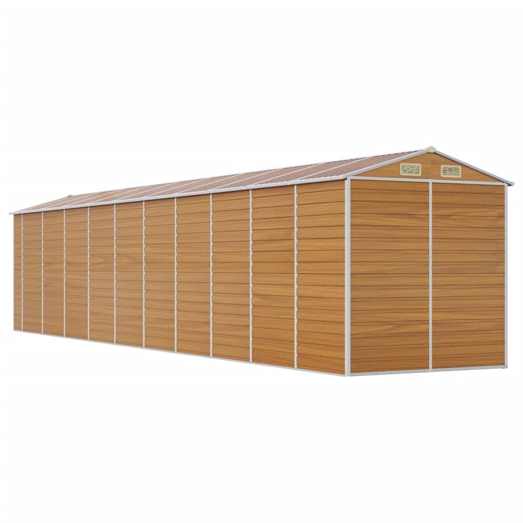 Casetta porta attrezzi marrone chiaro, 191 x 895 x 198 cm, in acciaio zincato, con maniglie, drenaggio del tetto obliquo, 4 aperture di ventilazione, spazio per attrezzi e tosaerba, marrone