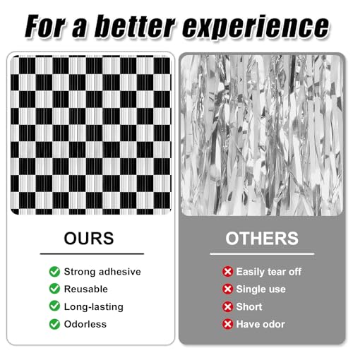 Image of Crosize 4 Pack 3.3 x 9.9 ft Black & White Foil Fringe Curtains Party Decorations,Tinsel Curtain Backdrop for Parties, Door Streamers, Glitter Streamer Backdrop for Birthday Decoration