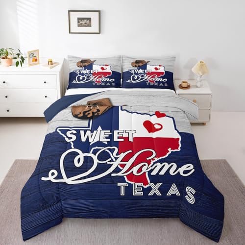 Image of Feelyou Texas Star Comforter Full Size American Flag Bedding Set Boys Girls Cowboy Comforter Patriotism Duvet Insert Bed Set 2Pcs